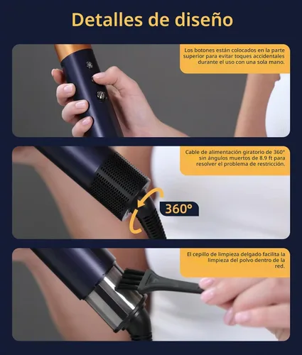 Vista 8 de Cepillo de secado de pelo profesional 8 en 1 con rizadores de envoltura automática, estilo de aire caliente sin daños por calor, con funda