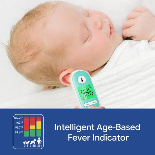 Vista 2 de Hellobaby Termómetro para bebé 3 en 1, oreja y frente con alerta ajustada