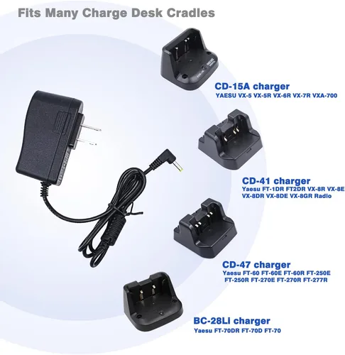 Vista 5 de Adaptadores y cables de reemplazo PA-48B SAD-24B Adaptador DC Cargador Yaesu/Vertex NC-86B NC-72B NC-88B Compatible para radio Yaesu FT-60 FT-60R