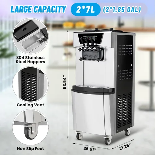 Vista 3 de Takywep 2200W Commercial Soft Serve Ice Cream Machine – 3 Flavors – 5.8-8 Gal/Hr – Vertical Stainless Steel Maker – LCD Touch Panel – Auto Clean