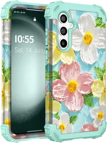 Vista 63 de Funda para Galaxy A14 5G Case, Patrón Floral 3 en 1 Protección Resistente de Servicio Pesado a Prueba de Golpes Parachoques de Goma de Silicona