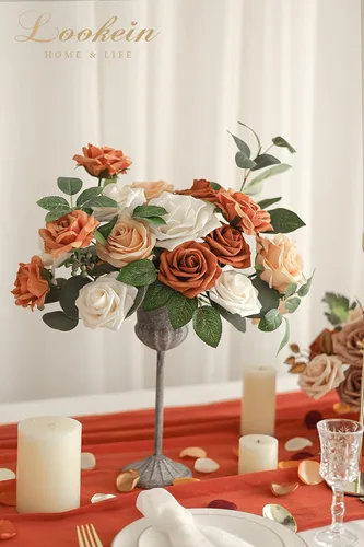 Vista 3 de Juego de 5 flores artificiales para decoración de boda, ramo de mesa, centros de mesa, arco de pasillo, decoración de flores, despedida de soltera