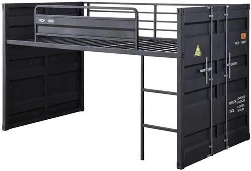 Vista 4 de Acme Cama tipo loft de metal doble tipo cargo con sistema de tobogán y listones en bronce