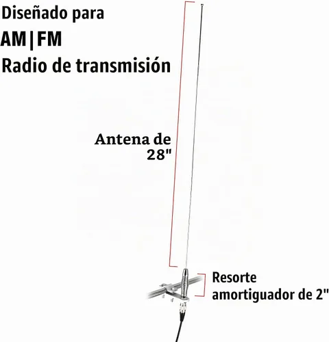Vista 2 de RoadPro (RP-557) Kit de antena AM/FM de 28 pulgadas, de Acero Inoxidable con 2" resorte amortiguador
