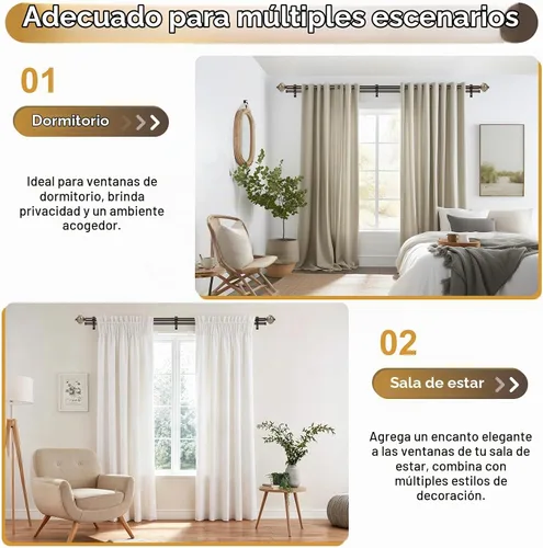 Vista 8 de KAMANINA Barra de cortina doble de 1 pulgada de 66 a 120 pulgadas (5.5-10 pies), barras de cortina telescópicas de bronce para ventanas de 54 a 115