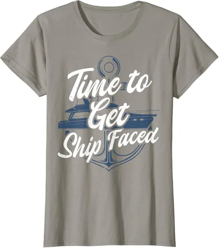 Vista 27 de Time to Get Ship Faced Holiday Hilarante Nautical Sailing Camiseta, Negro, S