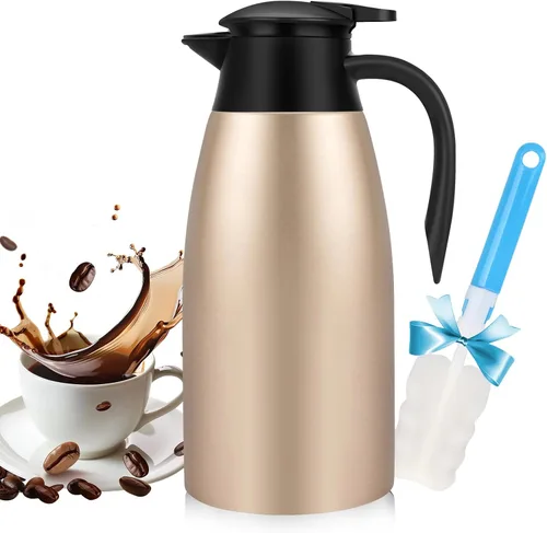 Vista 10 de Jarras térmicas de café de 68 onzas para mantener el calor, jarra térmica de acero inoxidable de 2 litros, jarra aislada al vacío de doble pared