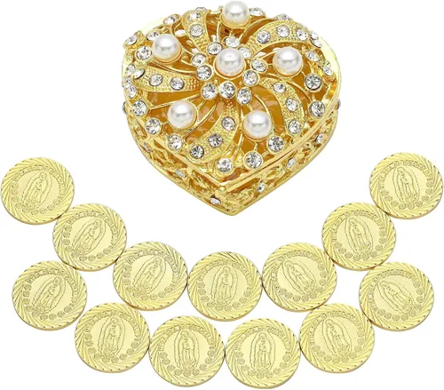 Vista 8 de TINGKU Monedas de boda Arras de oro mexicano Nuestra Señora Guadalupe Dorado