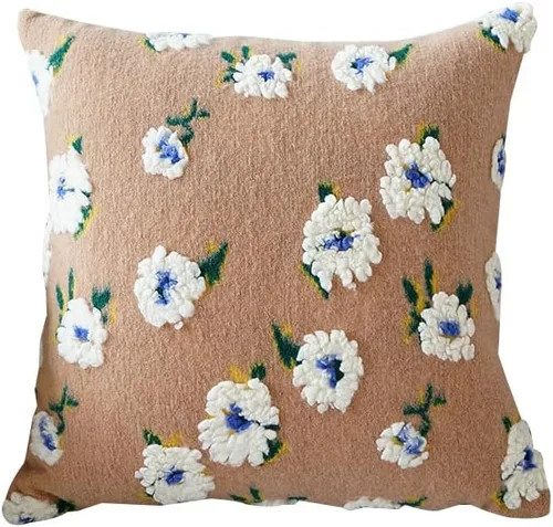 Vista 11 de Funda de almohada de forro polar bereber de gamuza de camelia, funda de cojín tridimensional con flores para sala de estar, sofá, oficina, Negro