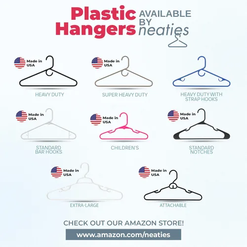 Vista 7 de Paquete de 6 perchas de ropa resistentes, fabricadas en los Estados Unidos, perchas de plástico de capacidad de 8 libras para ropa de adultos