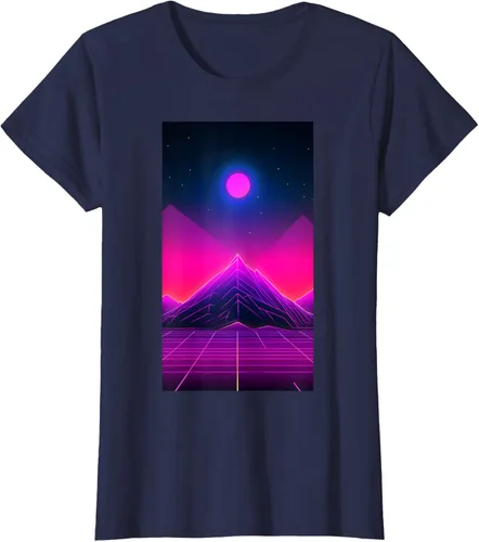 Vista 27 de Retrowave Mountain 80s Vaporwave Synthwave T-Shirt Negro
