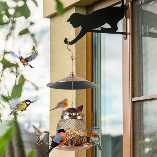 Vista 6 de LBTING Comedero para pájaros para exteriores, comedero para pájaros silvestres de metal a prueba de ardillas, decoración para colgar al aire libre