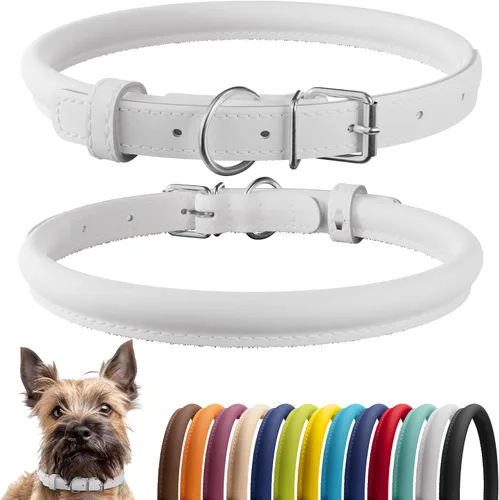 Vista 37 de CollarDirect - Collar de cuero enrollado para perro, collar redondo acolchado suave para cachorro, collar de cuero auténtico hecho a mano