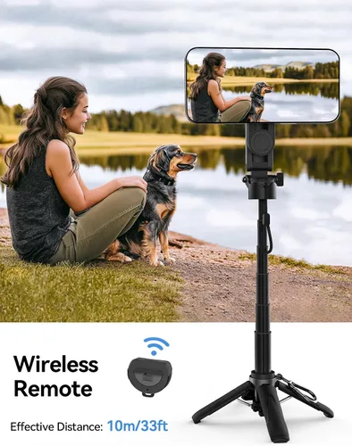 Vista 7 de Takerers Trípode Magsafe para iPhone【Tamaño de bolsillo】 Palo selfie magnético portátil 4 en 1 para soporte de iPhone para grabación de video