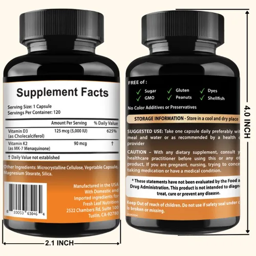 Vista 7 de VITBOOST Complejo de vitamina D3 K2 – Fácil de tragar – Vitamina D (D3) 5000 UI (125 mcg) y K2 (MK-7) 90 mcg Sin OGM Sin gluten Fabricado
