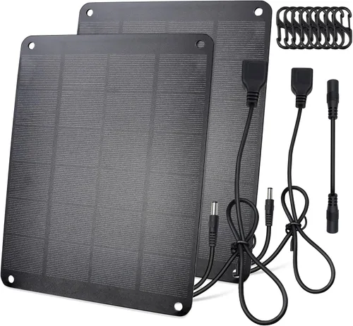 Vista 6 de Panel solar con gancho de metal, módulo monocristalino de alto rendimiento de 5V 6W con salida USB-A hembra y DC macho, panel impermeable