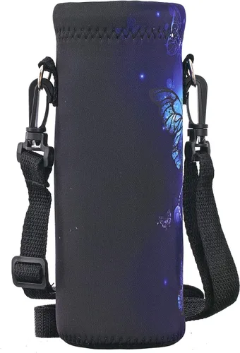 Vista 23 de RICHEN Bolsa de neopreno para botella de agua con correa ajustable para el hombro, cubierta aislada para botellas de acero inoxidable/vidrio/plástico