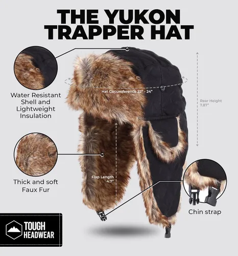 Vista 4 de Tough Headwear Sombrero de trampero de invierno, sombreros de aviador ruso Ushanka Trooper para hombres y mujeres, sombrero esquimal de nieve