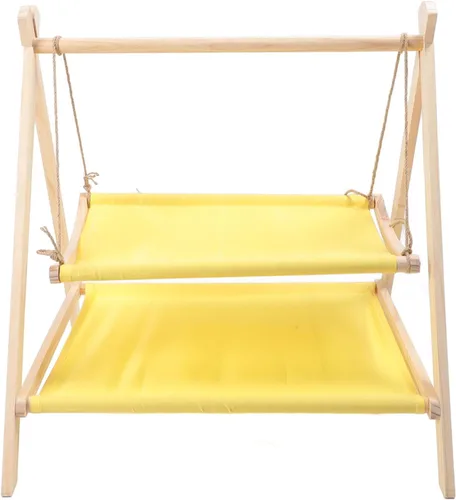 Vista 4 de Cat Hammock, Double Layer Washable Strong Load Bearing Scratch Cat Swing Bed, Elevated Bed with Hemp Rope Pine Wood Frame for Small Pets Indoor