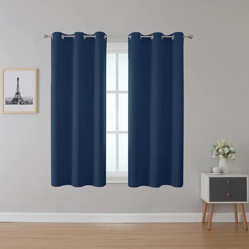 Vista 10 de Inherent Fire Retardant Blackout Curtains, Grommet Top, NFPA 701 Certified Flame Resistant Drape, FR Window Curtains for Classroom, 2 Panels, Black