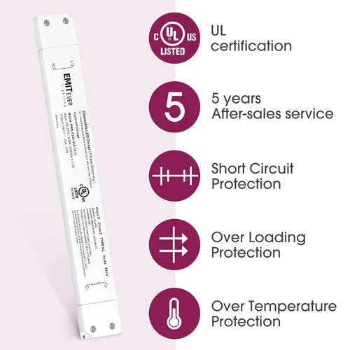 Vista 4 de EMITEVER Controlador LED regulable Triac delgado de 30 W, fuente de alimentación de 100-277 V CA a 24 V CC, transformador de atenuación del 0 al