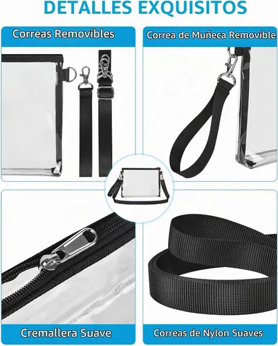 Vista 5 de Bagenius Clear Purse Stadium Approved, Crossbody Bag with Detachable Straps Negro