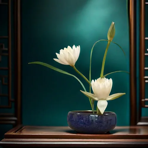 Vista 6 de Water Lotus - Juego de maceta de tazón de compota japonesa con rana floral de 1.8 pulgadas, ideal para Ikebana, arreglo floral y plantación Azul