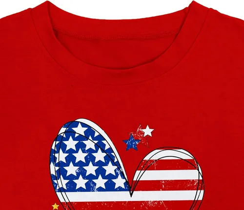 Vista 5 de Camisa con bandera americana para niños y niñas, diseño de corazón con bandera de Estados Unidos, camiseta patriótica del 4 de julio