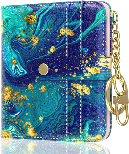 Vista 14 de Aiawoxc billetera para mujer, billeteras pequeñas RFID para mujer, cartera delgada y compacta para tarjetas de crédito, linda cartera de cuero