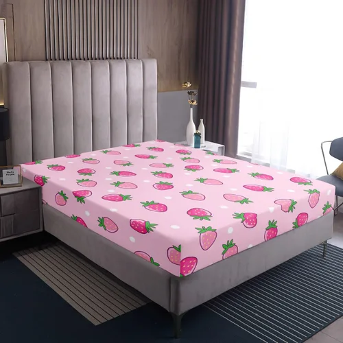 Vista 7 de Erosebridal Juego de sábanas de fresa, tamaño individual, diseño de fresa rosa para niñas y niños, sábana bajera ajustable de frutas tropicales