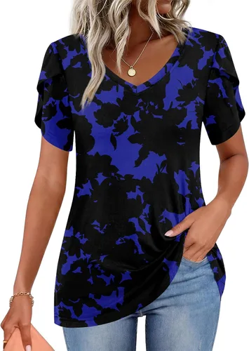 Vista 11 de CATHY 2025 - Blusas de verano para mujer, con mangas cortas, cuello en V, estilo túnica, tallas S-4XL Talla B