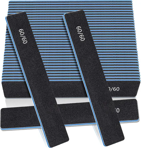 Vista 8 de Limas de uñas rectangulares negras de grano 60/60, 50 piezas de tablero de esmeril profesional de doble cara, herramienta gruesa reutilizable
