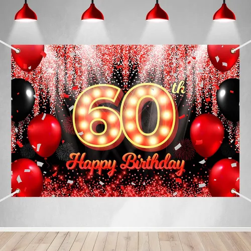 Vista 20 de Telón de Fondo Banner de Feliz 10º Cumpleaños Tema Negro y Rojo con Fondo de Neón Brillante y Moda para Fiesta de Cumpleaños Fotografía Accesorio