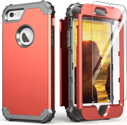 Vista 29 de IDweel Funda para iPhone 6S, funda para iPhone 6 con protector de pantalla, 3 en 1, resistente, absorción de impactos, cubierta de policarbonato