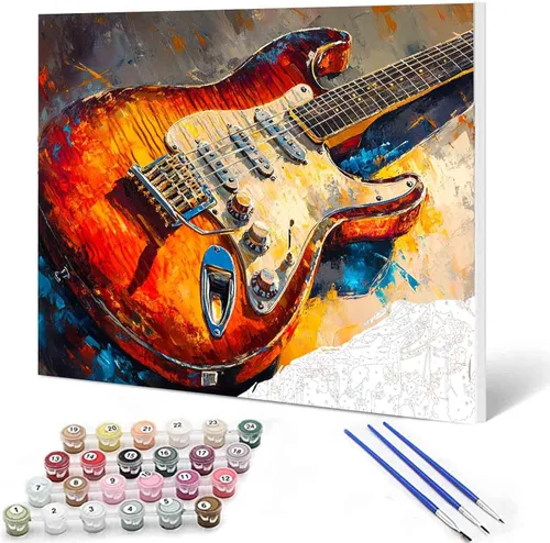 Vista 10 de Aihonmin Graffiti instrumental, paquete de 6 pinturas por números para adultos, kit de pintura musical por números, sobre lienzo para principiantes