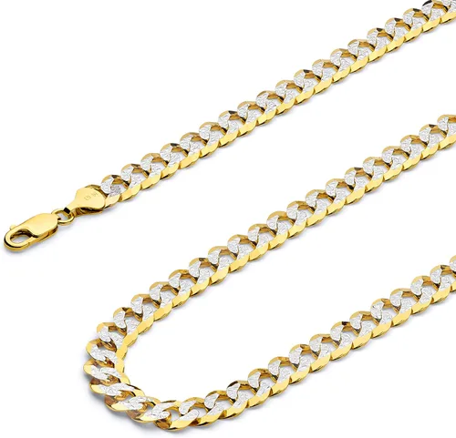 Vista 3 de 14k REAL Yellow/Two Tone Gold Bevelled Hollow 11mm, 9mm, 6.5mm, 5mm, 4.5mm, 3.5mm, 2.5mm, 2mm Cuban Curb Chain Necklace/Bracelet with Lobster Claw