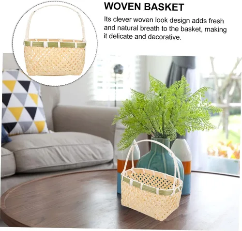 Vista 7 de Zerodeko Cestas de almacenamiento de hierba marina, 2 unidades, rectangulares tejidas, de bambú, canastas de Pascua con asas con bisagras, cesta
