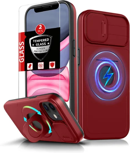 Vista 94 de Funda magnética para iPhone 11 Pro compatible con carga inalámbrica MagSafe, con 2 protectores de pantalla, anillo kickstand de 360° integrado +