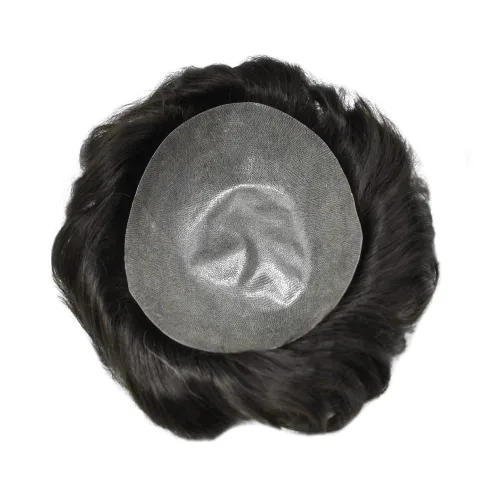 Vista 6 de Toupee para hombres Sistema de reemplazo de cabello humano PU piel fina V-looped Hair Piece Nature Hair System para hombre Toupee 6X8#1B Off Black