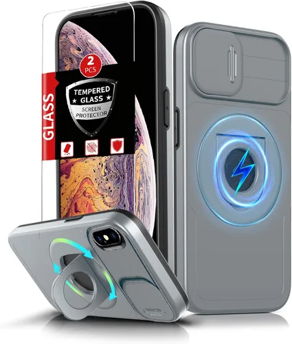 Vista 42 de Funda magnética para iPhone 11 Pro compatible con carga inalámbrica MagSafe, con 2 protectores de pantalla, anillo kickstand de 360° integrado +