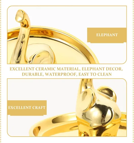 Vista 3 de OUNONA Plato de cerámica para joyas, bandeja para anillos, pulseras, aretes, plato de elefante dorado, adorno de escritorio para decoración
