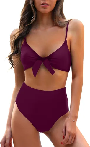Vista 13 de Blooming Jelly - Conjunto de bikini de cintura alta para mujer, de dos piezas, con nudo, trajes de baño de talle alto Bandera americana A9