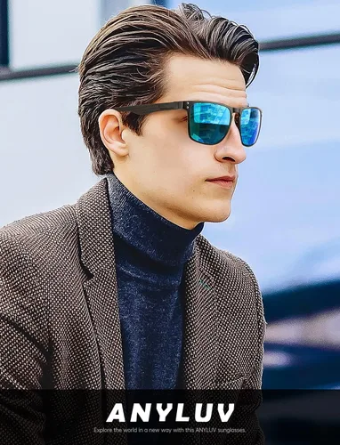 Vista 2 de ANYLUV Gafas de sol polarizadas para hombre, lentes de sol de lujo con patillas de fibra de carbono para hombres, estilo rectangular, protección UV