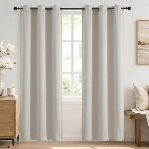 Vista 44 de Simplebrand Cortinas blancas puras de 96 pulgadas de largo para oscurecer la habitación, juego de 2 paneles para dormitorio/sala de estar, bloqueo