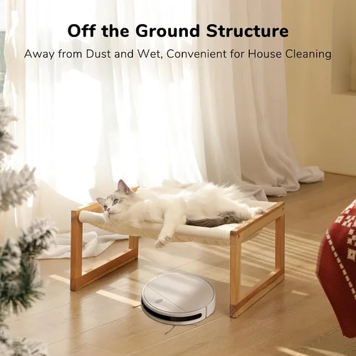 Vista 4 de FUKUMARU Hamaca Cama para Gatos, Cómodo Sofá de Terciopelo para Gatos de Interior, Percha de Madera Elevada para Gatos, Sofá para Mascotas de 21