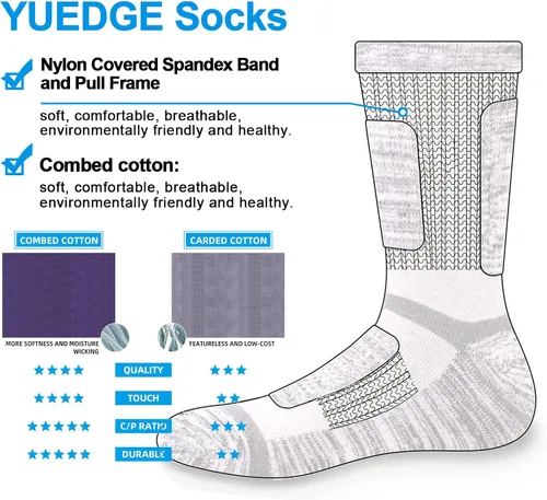 Vista 3 de YUEDGE Calcetines atléticos acolchados de rizo de algodón para hombre calcetines térmicos más gruesos y cálidos calcetines de trabajo para hombres