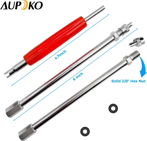 Vista 4 de Aupoko Extensores de vástago de válvula doble de 6 pulgadas, resistente, incluye herramienta de extracción de núcleo de válvula, extensiones