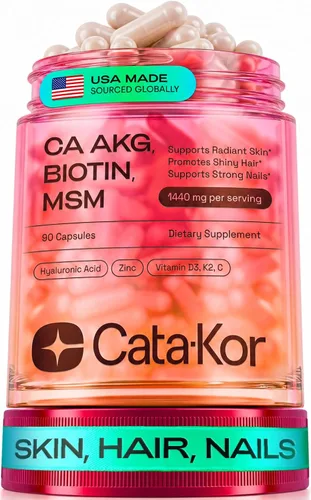 Vista 12 de Cata-Kor Vitaminas para el cabello, la piel y las uñas para mujeres, suplemento capilar con biotina y colágeno, ácido hialurónico, calcio AKG, MSM