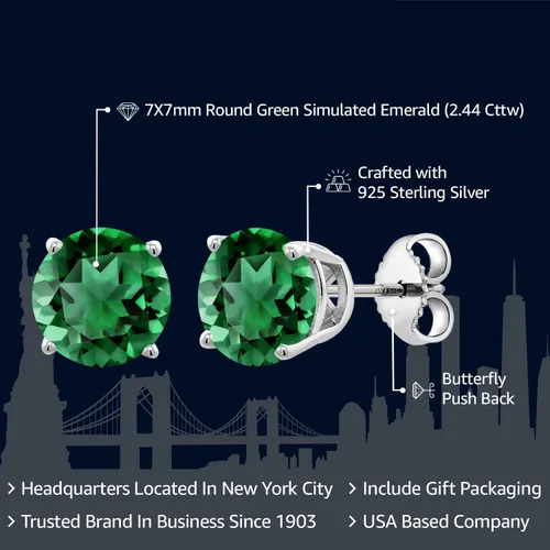 Vista 124 de Gem Stone King Aretes de plata de ley 925 con piedra natal redonda de 0.276 in para mujer