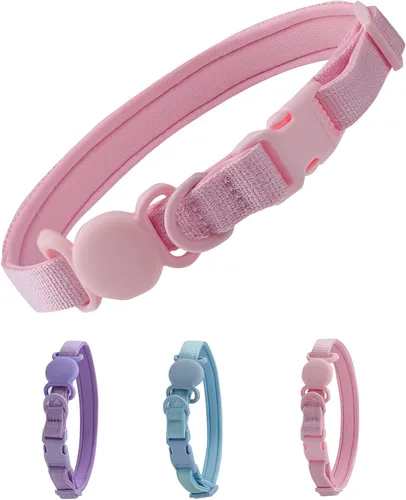 Vista 6 de Petank Collar de perro AirTag acolchado suave para perros pequeños a grandes, con dispositivo AirTag de silicona - Rosa (M)